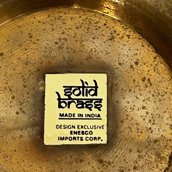 Vintage Solid Brass Bowl Enameled Peacock Colorful Footed Made in India Scallop - Picture 5 of 7